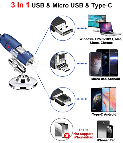 Jiusion 2K HD 2560x1440P USB Digital Microscope for Android Cellphone and Tablet Windows Mac Linux, 40X to 1000X Magnification Endoscope Handheld Mini Magnifier Camera for Coin Facial Skin Scalp - Image 3