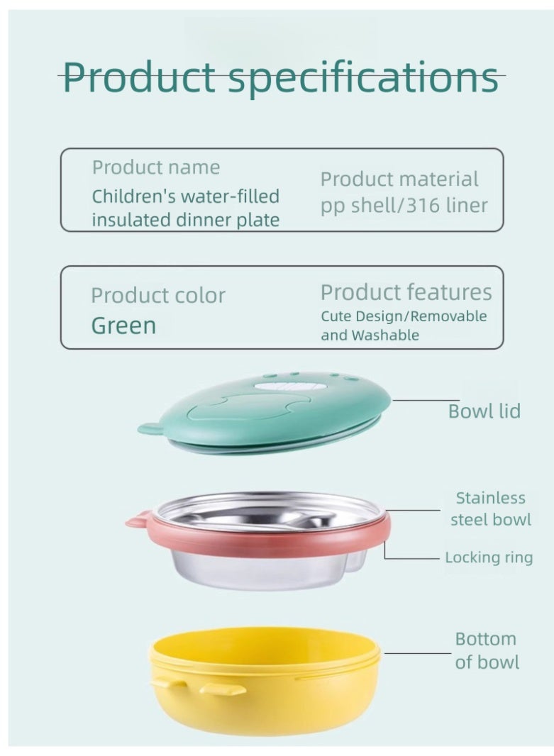 SUS316 double-layer children's stainless steel cartoon lunch box(This 400g, 20×20×8.5cm lunch box is equipped with a rust-proof medical-grade SUS316 steel bowl and a matte green dinosaur PP shell, which can resist falling and sliding. Each part is quickly split, washed without odor, and then neatly stuffed into a backpack for school, picnic or travel.) - Image 4