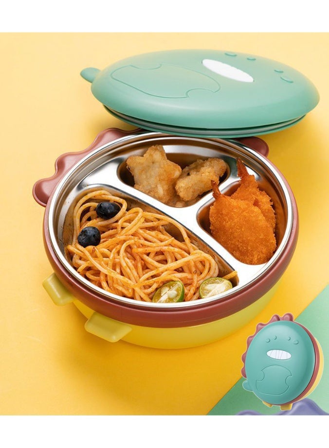 SUS316 double-layer children's stainless steel cartoon lunch box(This 400g, 20×20×8.5cm lunch box is equipped with a rust-proof medical-grade SUS316 steel bowl and a matte green dinosaur PP shell, which can resist falling and sliding. Each part is quickly split, washed without odor, and then neatly stuffed into a backpack for school, picnic or travel.) - Image 2