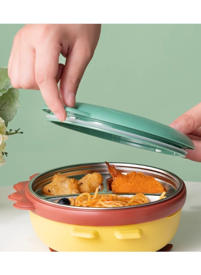 SUS316 double-layer children's stainless steel cartoon lunch box(This 400g, 20×20×8.5cm lunch box is equipped with a rust-proof medical-grade SUS316 steel bowl and a matte green dinosaur PP shell, which can resist falling and sliding. Each part is quickly split, washed without odor, and then neatly stuffed into a backpack for school, picnic or travel.) - Image 3