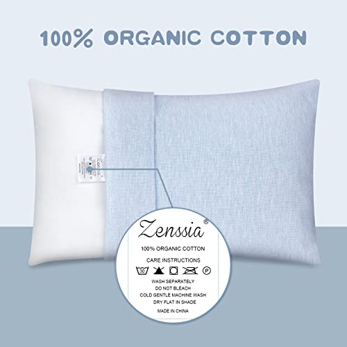 Zenssia Organic Cotton Toddler Pillowcase/Travel Pillowcase Pack of 2 Set 13x18 Inches with Envelope Closure - Soft & Breathable Baby Pillow Case Cover Solid Blue - Image 2