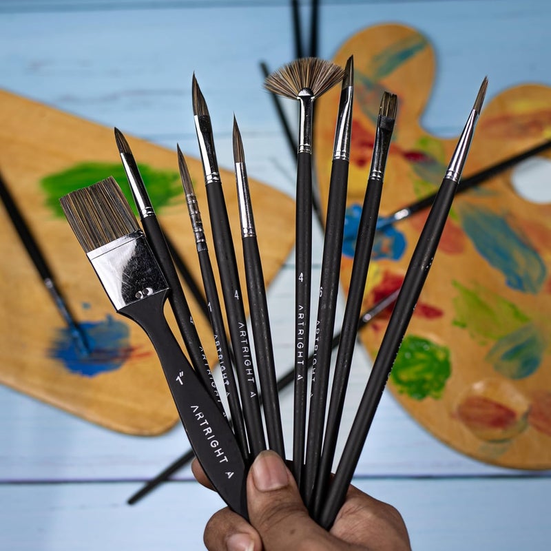 ArtRight مجموعة فرش رسم متنوعة - مجموعة فرش رسم احترافية مصنوعة يدويًا للفنانين للرسم بالأكريليك والزيت والغواش (15 قطعة + 1 فرشاة ممسحة مجانية)  - Image 5