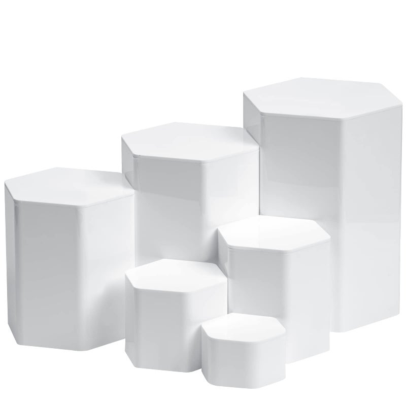 Jetec Jetec Hexagonal Jewelry Display Risers Hexagonal Market Display Risers Stands Acrylic Showcase Acrylic Stand for Jewelry Model Figures Decoration 6 SizesWhite6 Pieces 