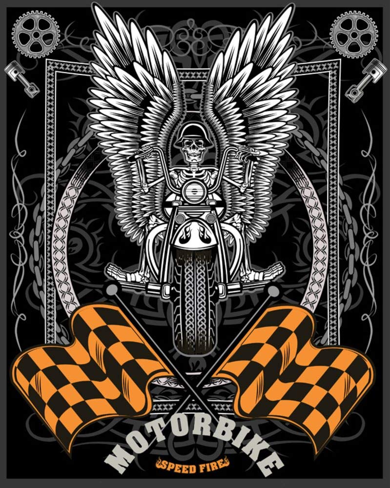 5 Ace motorbike skull wings Wall Sticker Poster|size:12x18 inch|multicolor - Image 5