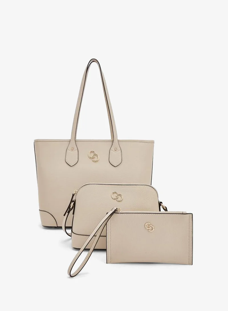 Solid Tote Bag With Crossbody Bag And Pouch