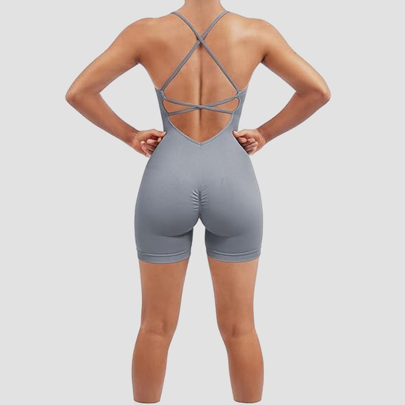 Generic Seamless Peach Booty Bodysuit Fitness Yoga Suit Gray