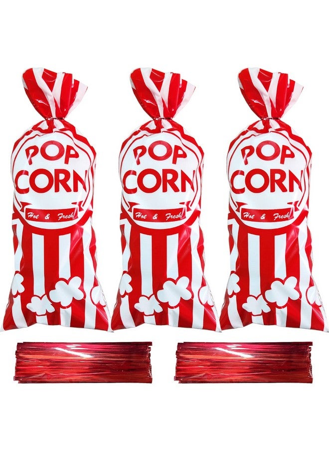 Rainmae 150 Pcs Popcorn Bags For Party, Carnival Party Treat Bags Set, 150 Pcs Cellophane Candy Bags Stripe Cookie Snack Bags With 150 Twist Ties For Christmas Circus Party Favor Supply Cupcake Bags  - Image 1