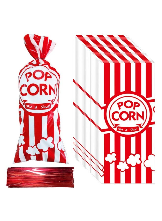 Rainmae 150 Pcs Popcorn Bags For Party, Carnival Party Treat Bags Set, 150 Pcs Cellophane Candy Bags Stripe Cookie Snack Bags With 150 Twist Ties For Christmas Circus Party Favor Supply Cupcake Bags  - Image 2