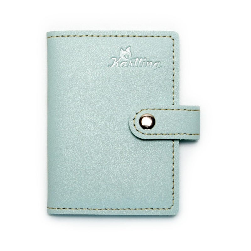 Karlling credit card holder wallet for women/man soft leather business card holder card case organizer bag with 20 card sleeves inside(Light Blue) - Image 2