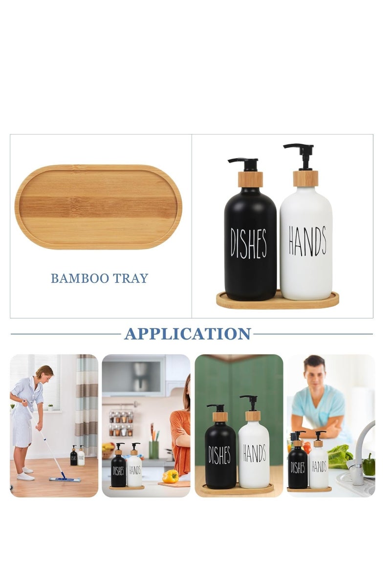 Soap Dispenser Set with Glass Bottles and Bamboo Tray – Hand and Dish Soap Dispenser Set for Bathroom and Kitchen, Refillable Liquid Soap Dispenser, Transparent Glass Bottles with Decorative Bamboo Tray, Modern and Elegant Design, Perfect for Organizing Kitchen Sink or Bathroom Vanity, Easy to Use and Refill – Multicolor - Image 2