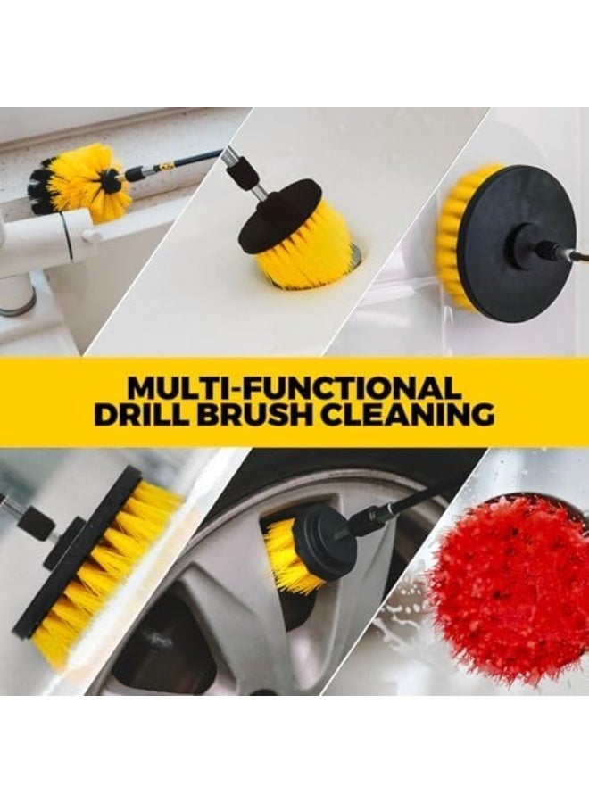 HPMY 23-Pack Drill Brush Cleaning Set, Power Tool Scrub Brushes with Scrub Pads & Sponge, Electric Drill Attachments for Deep Home Cleaning - Yellow - Image 2