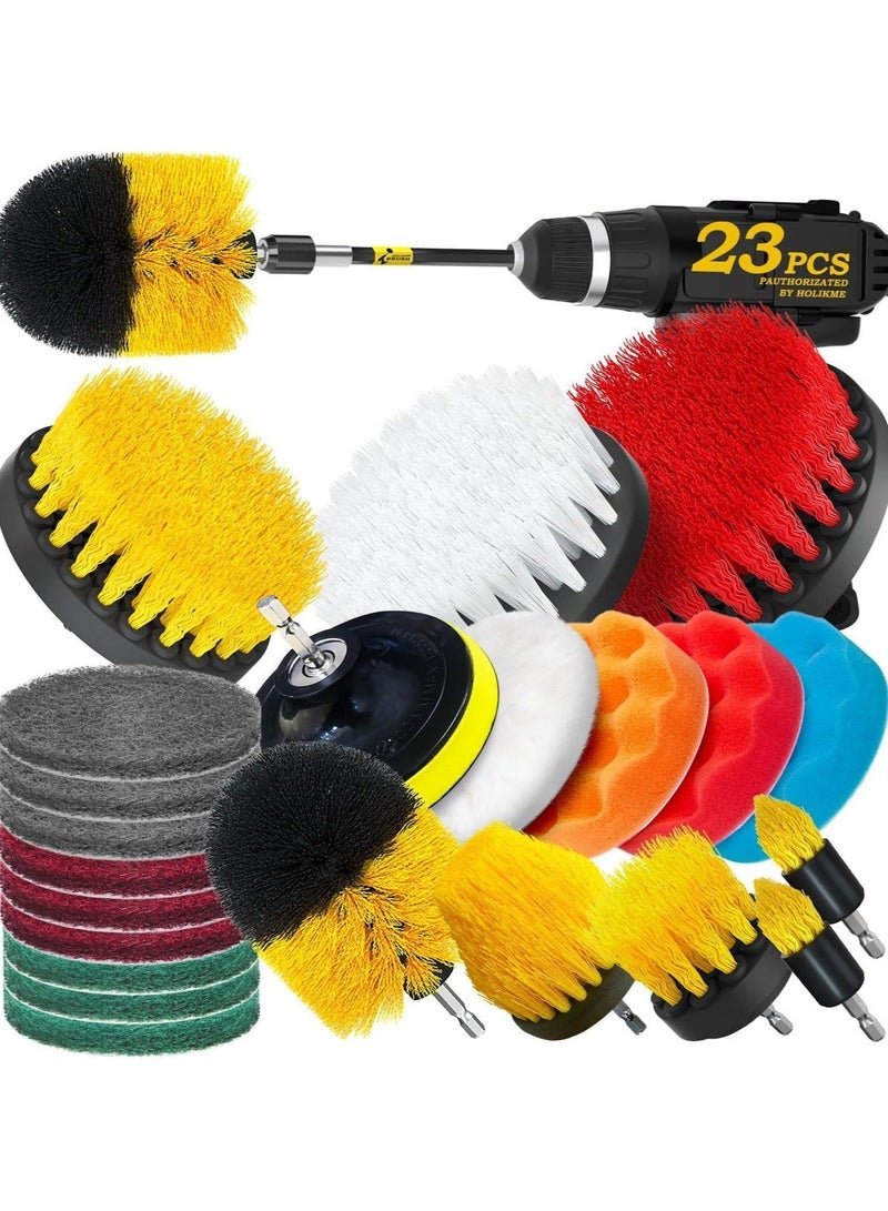 HPMY 23-Pack Drill Brush Cleaning Set, Power Tool Scrub Brushes with Scrub Pads & Sponge, Electric Drill Attachments for Deep Home Cleaning - Yellow - Image 1