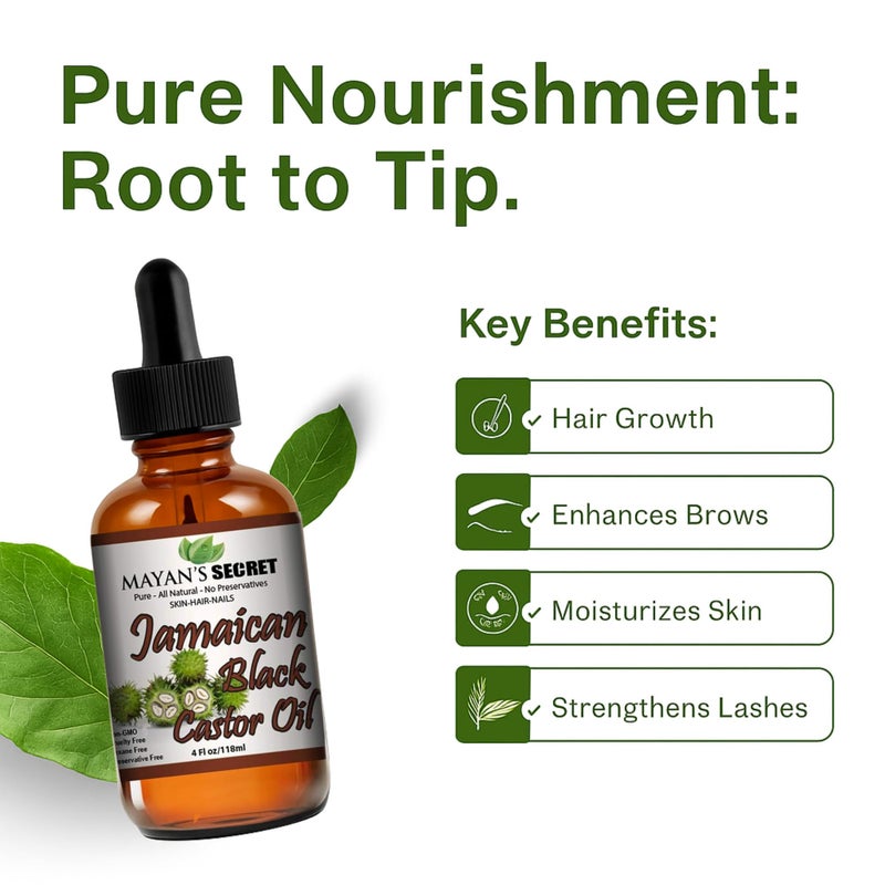 Mayan's Secret - Jamaican Black Castor Seed Oil 4oz - 100% Pure & Organic | Black Jamaican Castor Oil for Hair Growth, Eyelashes, Beard & Skin - Image 3