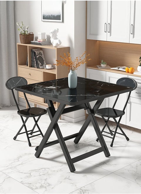 Black Marbled Portable Foldable Dining Table Thickened Table Legs Square Wooden Face Kitchen Table Space Saving Dinner Table Office Table for Indoor/Outdoor