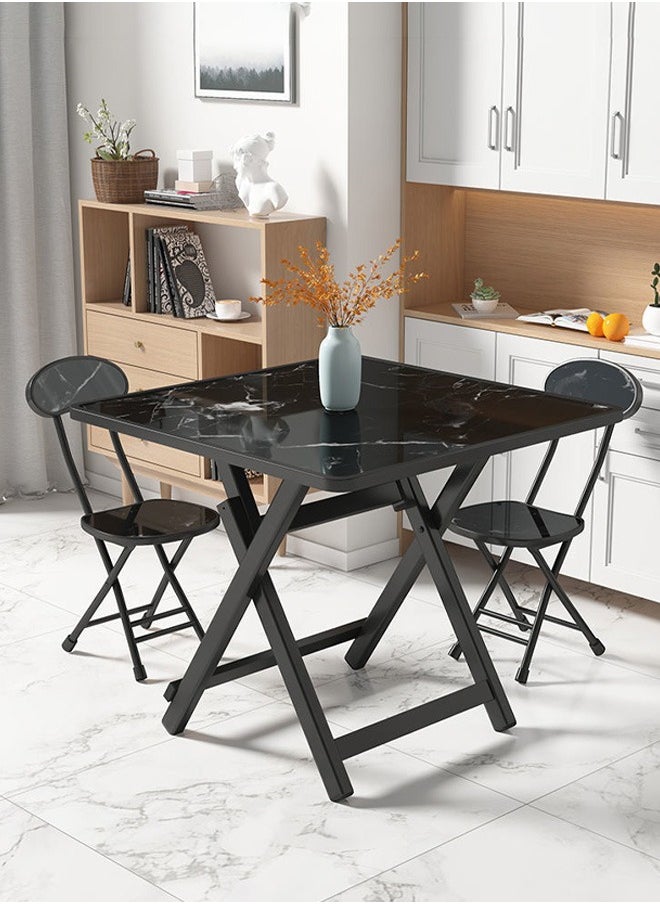 Ammar Space - Black Marbled Portable Foldable Dining Table Thickened Table Legs Square Wooden Face Kitchen Table Space Saving Dinner Table Office Table for Indoor/Outdoor - Image 1