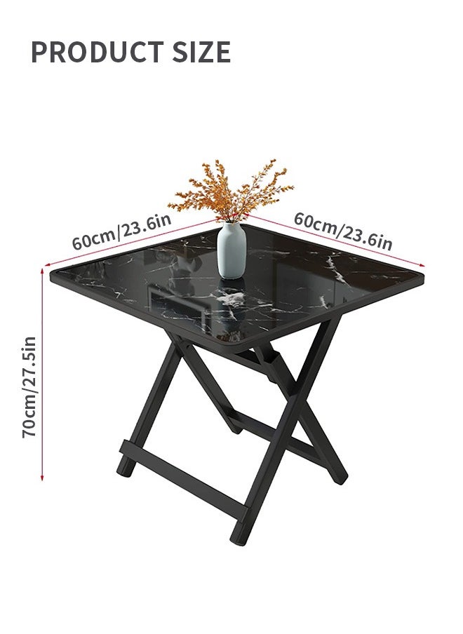 Ammar Space - Black Marbled Portable Foldable Dining Table Thickened Table Legs Square Wooden Face Kitchen Table Space Saving Dinner Table Office Table for Indoor/Outdoor - Image 1