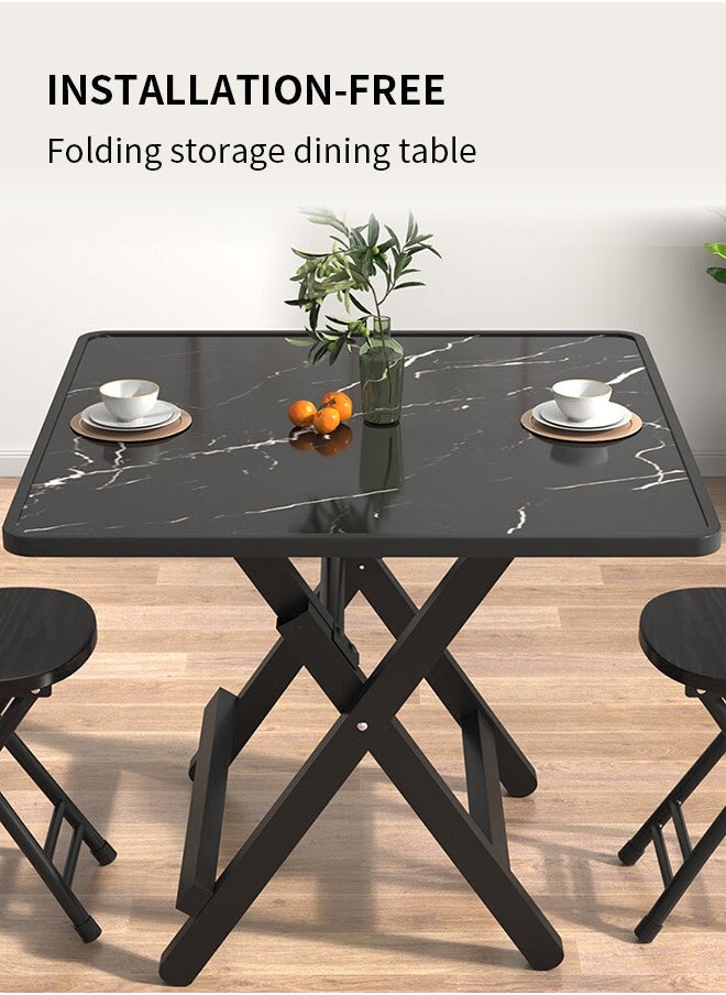 Ammar Space - Black Marbled Portable Foldable Dining Table Thickened Table Legs Square Wooden Face Kitchen Table Space Saving Dinner Table Office Table for Indoor/Outdoor - Image 1