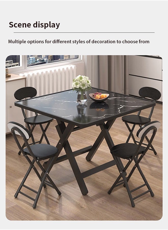Ammar Space - Black Marbled Portable Foldable Dining Table Thickened Table Legs Square Wooden Face Kitchen Table Space Saving Dinner Table Office Table for Indoor/Outdoor - Image 1