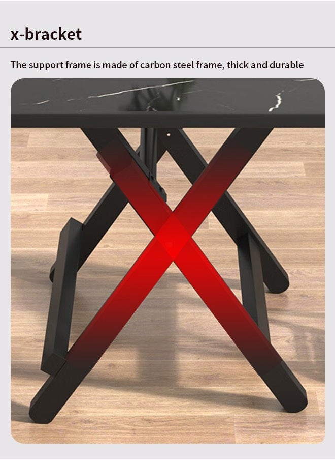 Ammar Space - Black Marbled Portable Foldable Dining Table Thickened Table Legs Square Wooden Face Kitchen Table Space Saving Dinner Table Office Table for Indoor/Outdoor - Image 1