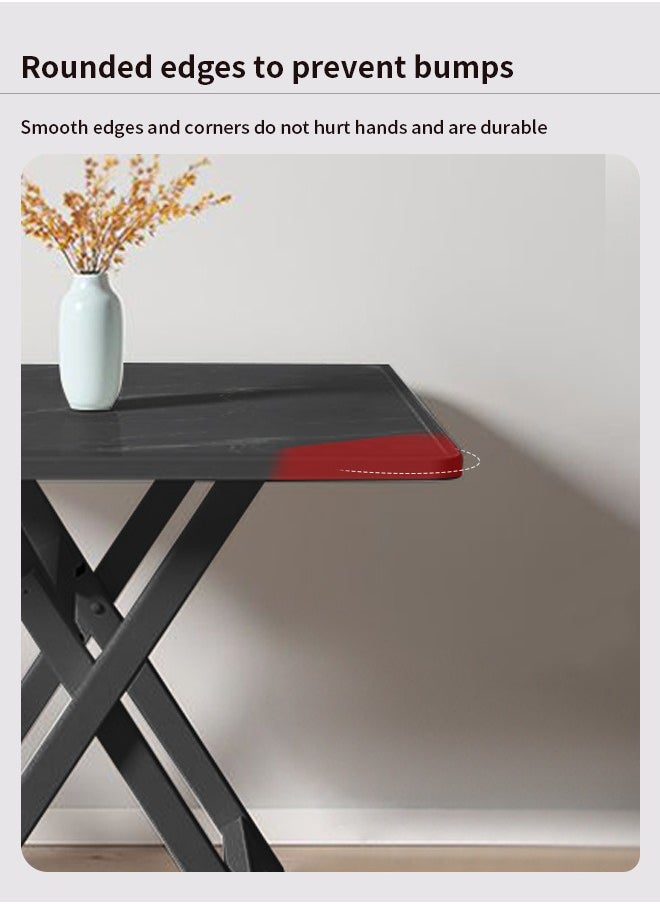 Ammar Space - Black Marbled Portable Foldable Dining Table Thickened Table Legs Square Wooden Face Kitchen Table Space Saving Dinner Table Office Table for Indoor/Outdoor - Image 1