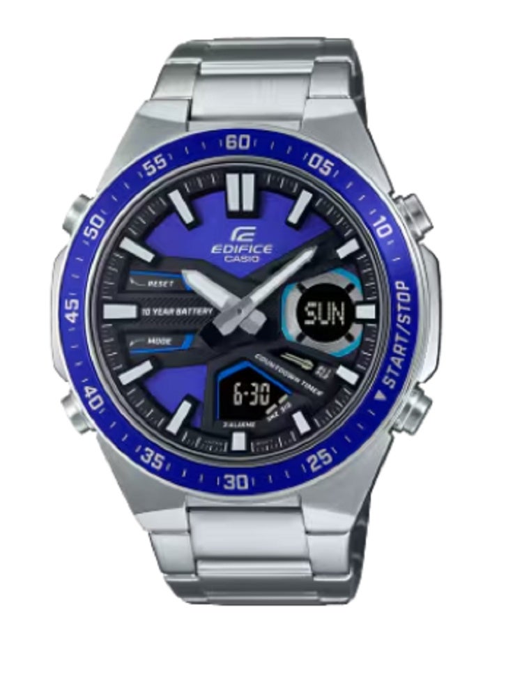 كاسيو ساعة كاسيو إيديفيس كرونوغراف تناظرية-رقمية للرجال | إطار وميناء أزرقان | سوار من الفولاذ المقاوم للصدأ | بطارية تدوم لعشر سنوات | مقاومة للماء حتى عمق ١٠٠ متر