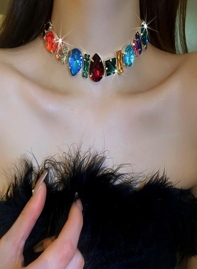 JEAIRTS Rhinestone Choker Necklace Sparkly Crystal Choker Statement Prom Necklaces for Women(2-Colorful) - Image 2