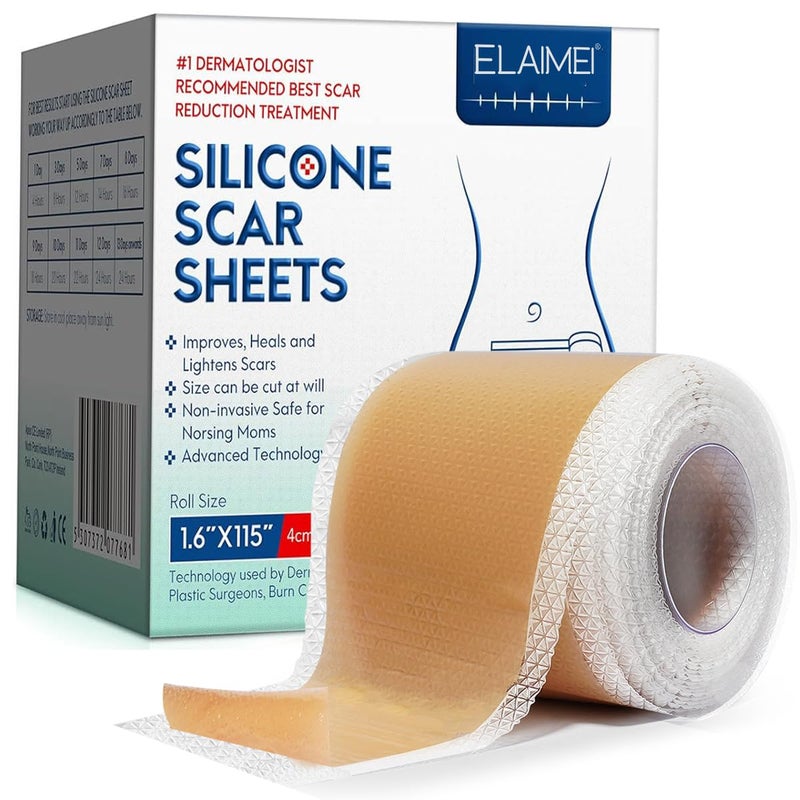 MINGYITUO Silicone Scar Sheets Tape for Surgical Scars C Section Scar Silicone Strips Medical Grade Reusable Soften and Flattens Scars Breast Keloid Professional Scar Patches 16x115 Inch - Image 1