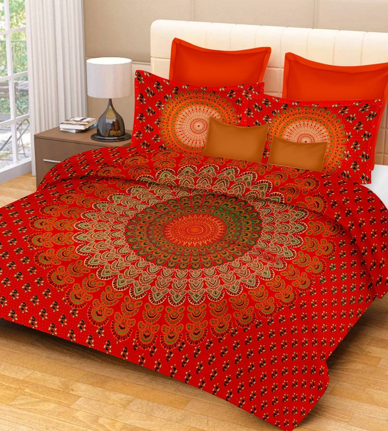 Pure Comfort 100% Cotton Mandala Print King Size Double Bedsheet with 2 Pillow Covers - Image 1
