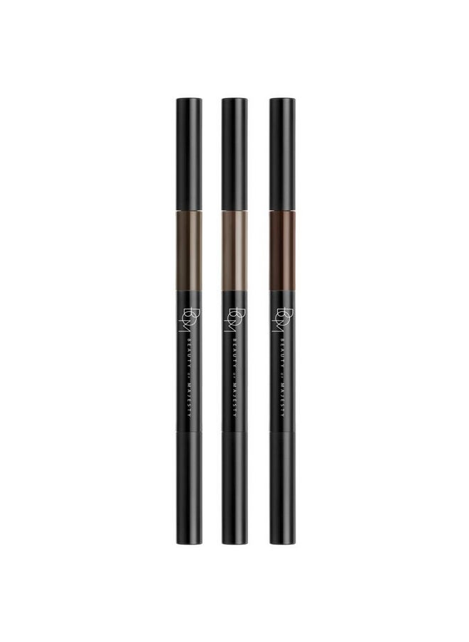 bom - 3 In 1 Triple Edge Eyebrow Pencil With Blender And Spoolie Long Lasting Waterproof Grey Brown - Image 1