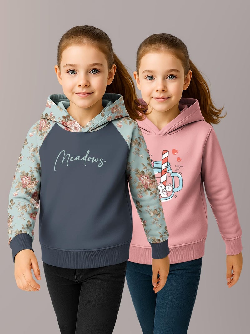 HELLCAT Trendy Cotton Blend Hoodie Sweatshirt for Girls - Pack of 2_Dark Grey, Pink_7-8Years - Image 2
