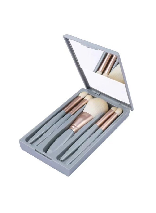 5-piece travel makeup brush set, with mirror，portable,  multi-functional foundation brush, blush brush, and makeup tools. - Image 1