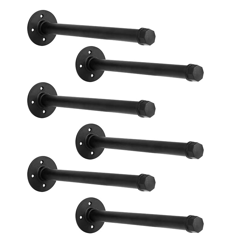 Ycco 12 Inch Industrial Pipe Shelf Brackets 3/4 Set Of 6 - Black Iron Rustic Wall Mounted Diy Shelving Brackets Hanging Custom Pipe Brackets For Floating Shelves - Image 1