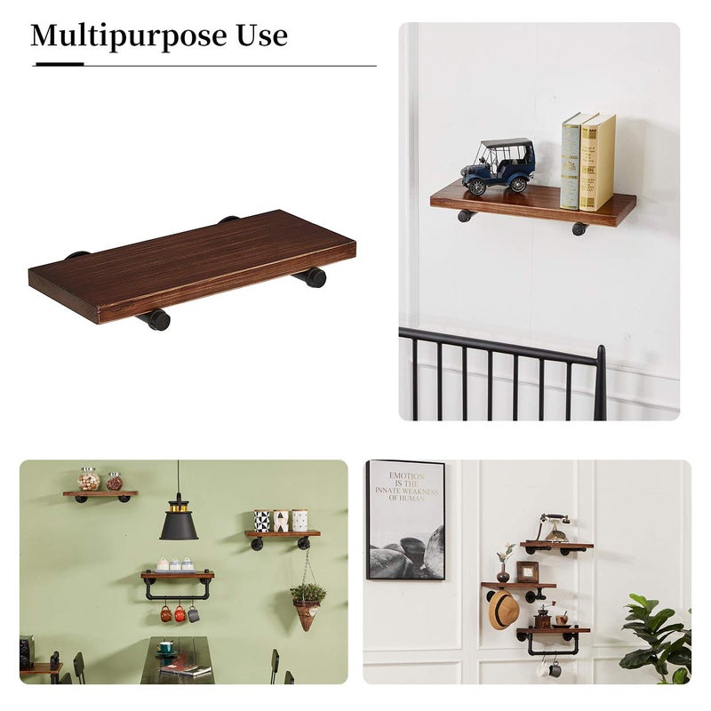 Ycco 12 Inch Industrial Pipe Shelf Brackets 3/4 Set Of 6 - Black Iron Rustic Wall Mounted Diy Shelving Brackets Hanging Custom Pipe Brackets For Floating Shelves - Image 4