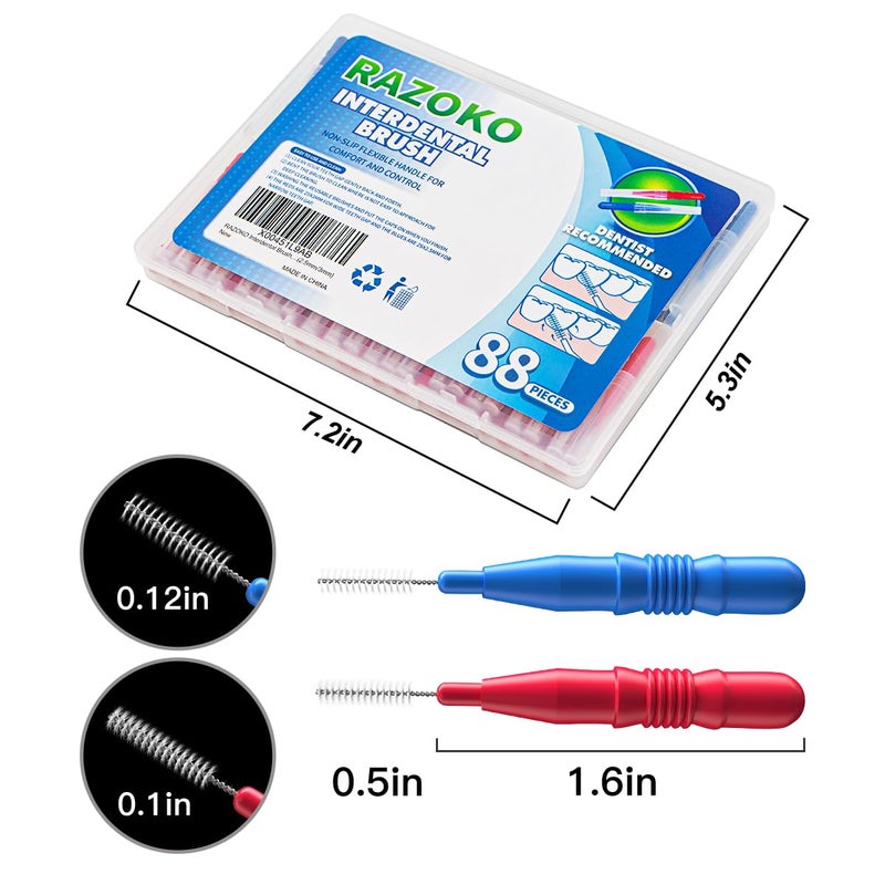RAZOKO Interdental Brush, Flossing Head,Easy Use Tooth Cleaning Tool (1Pack(2.5mm/3mm)-88pcs) - Image 3