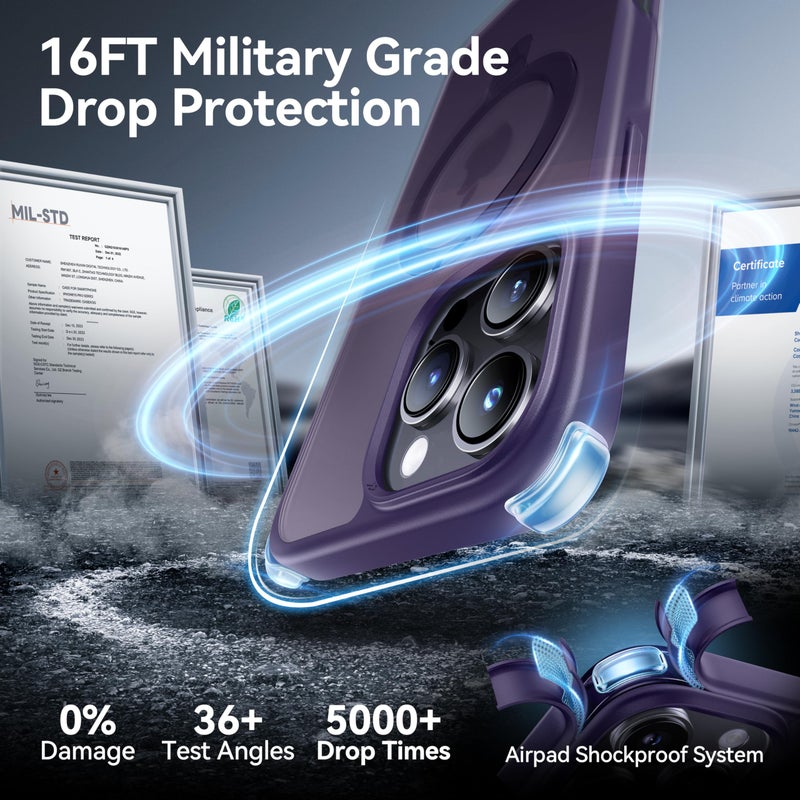 CASEKOO Ultra-Magnetic Stand for iPhone 16 Pro Max Case [Military Drop Protection] [Compatible with MagSafe] Shockproof Translucent Matte Slim Ring Holder Case for iPhone 16 ProMax 6.9", Purple - Image 5