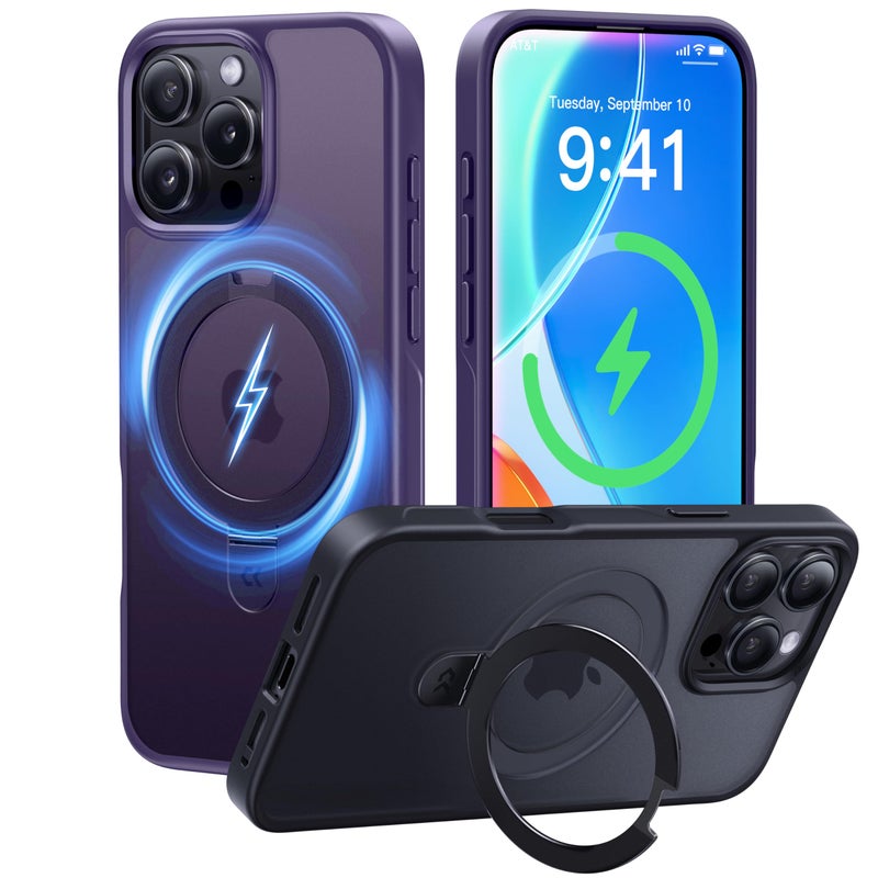 CASEKOO Ultra-Magnetic Stand for iPhone 16 Pro Max Case [Military Drop Protection] [Compatible with MagSafe] Shockproof Translucent Matte Slim Ring Holder Case for iPhone 16 ProMax 6.9", Purple - Image 1