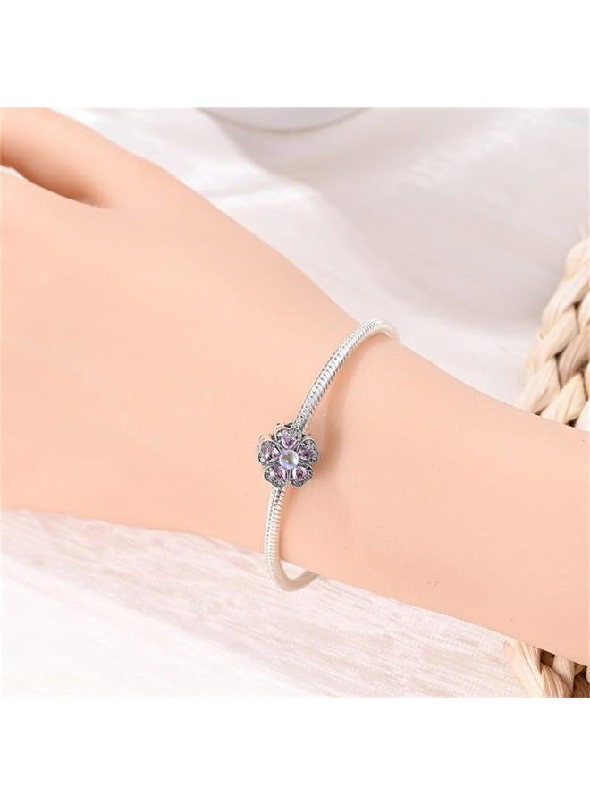 CYCUFF 925 Sterling Silver Charms Suitable for Bracelets Charms Beads, Charm Necklaces Jewellery Gift for Women Family Friends (Pink Flower Beads) - Image 3