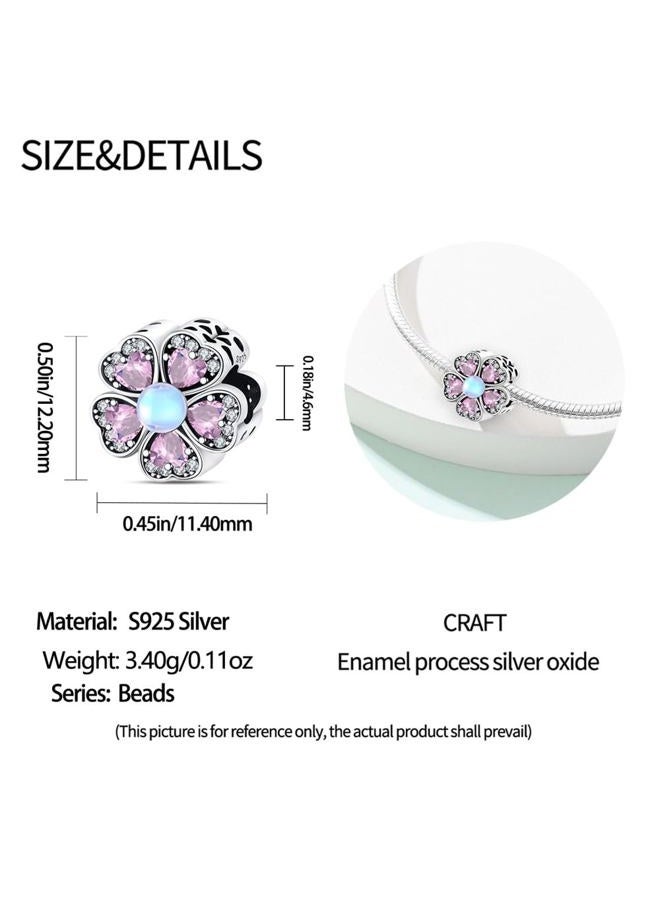 CYCUFF 925 Sterling Silver Charms Suitable for Bracelets Charms Beads, Charm Necklaces Jewellery Gift for Women Family Friends (Pink Flower Beads) - Image 5