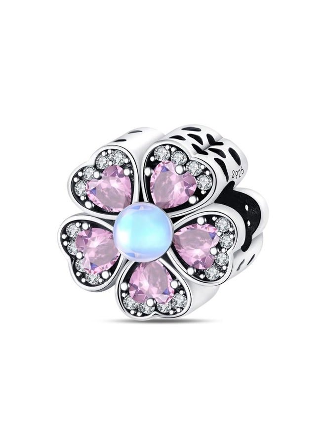 CYCUFF 925 Sterling Silver Charms Suitable for Bracelets Charms Beads, Charm Necklaces Jewellery Gift for Women Family Friends (Pink Flower Beads) - Image 1