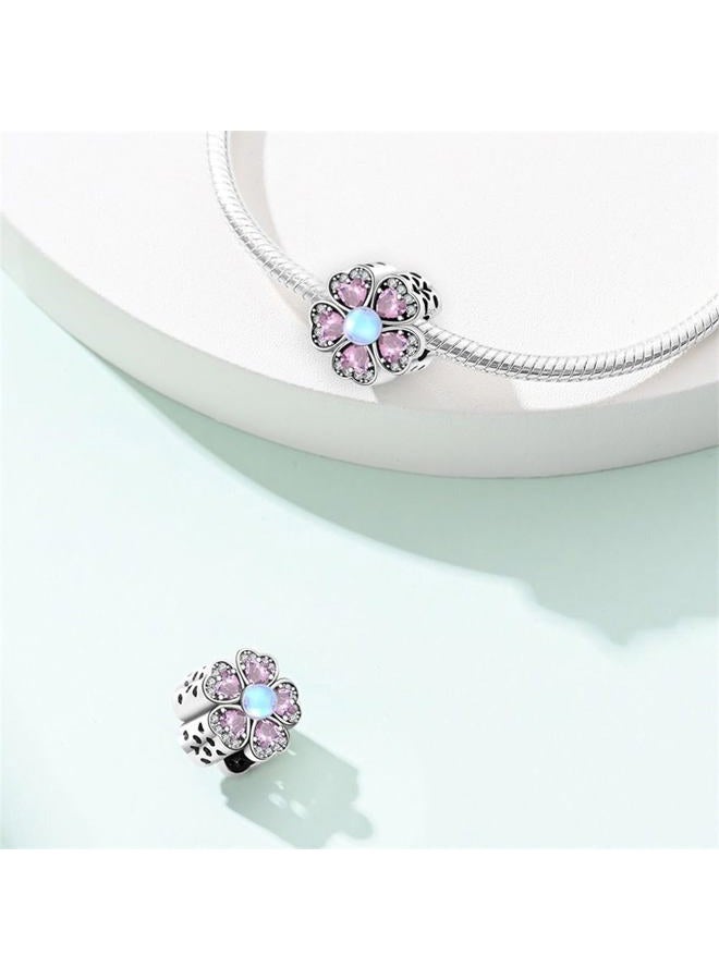 CYCUFF 925 Sterling Silver Charms Suitable for Bracelets Charms Beads, Charm Necklaces Jewellery Gift for Women Family Friends (Pink Flower Beads) - Image 2