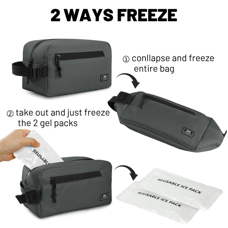 MIER Freezable Snack Bags Small Frozen Mini Cooler Lunch Bag Freezer Insulated Pouch for Adults Work Travel On-the-go,Gary - Image 3