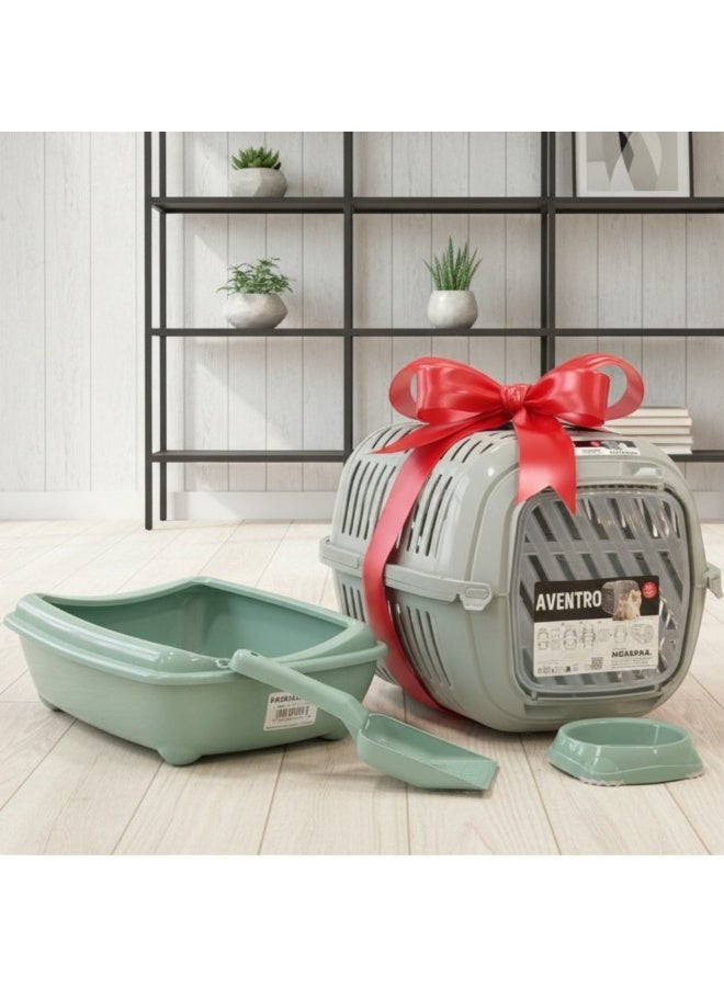 Moderna Cozy Journey Cat Combo-Carrier+Bowl+Tray+Scoop - Image 1