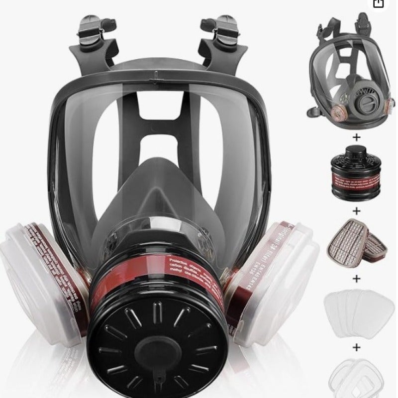Mask full mask spray paint chemical pesticide anti-dust can be connected to filter tank protective mask, full mask + English single can + 1 pair of 6001CN filter box + 4 pieces of cotton