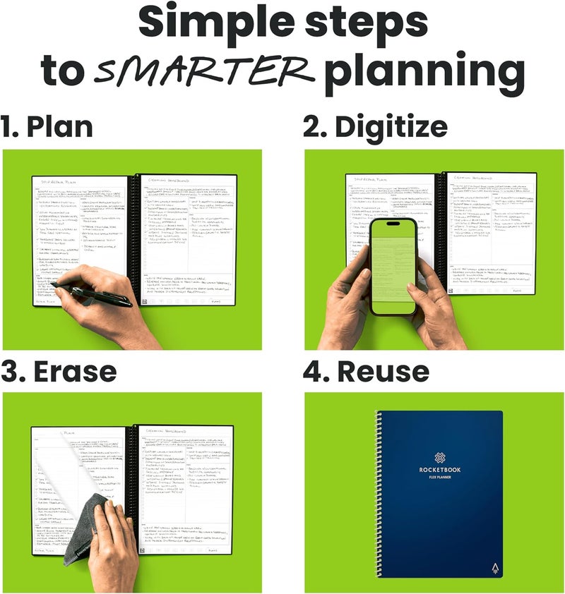 Rocketbook Flex Reusable Planner, Smart Undated, Daily, Weekly, Monthly, Annual Calendar Templates, Executive Size 6X8.8, Navy Blue (Pack of 1) - Image 2