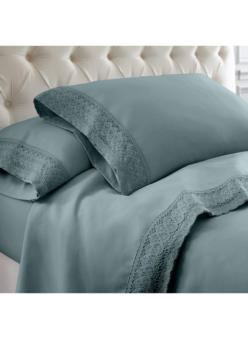 Modern Threads Modern Threads Soft Microfiber Crochet Lace Sheets Luxurious Microfiber Bed Sheets Includes Flat Sheet Fitted Sheet with Deep Pockets 2 Pillowcases Mineral King Size  - Image 1