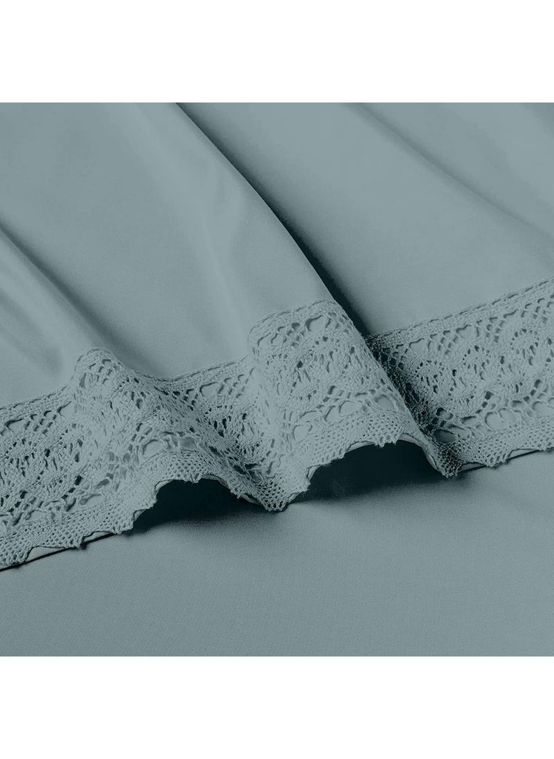 Modern Threads Modern Threads Soft Microfiber Crochet Lace Sheets Luxurious Microfiber Bed Sheets Includes Flat Sheet Fitted Sheet with Deep Pockets 2 Pillowcases Mineral King Size  - Image 2