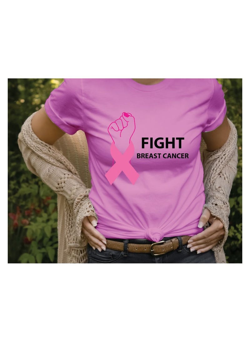 PRINTSHOP4ME October Month PinkCancer Awareness Round Neck Short Sleeve T-shirt Unisex  - Image 2