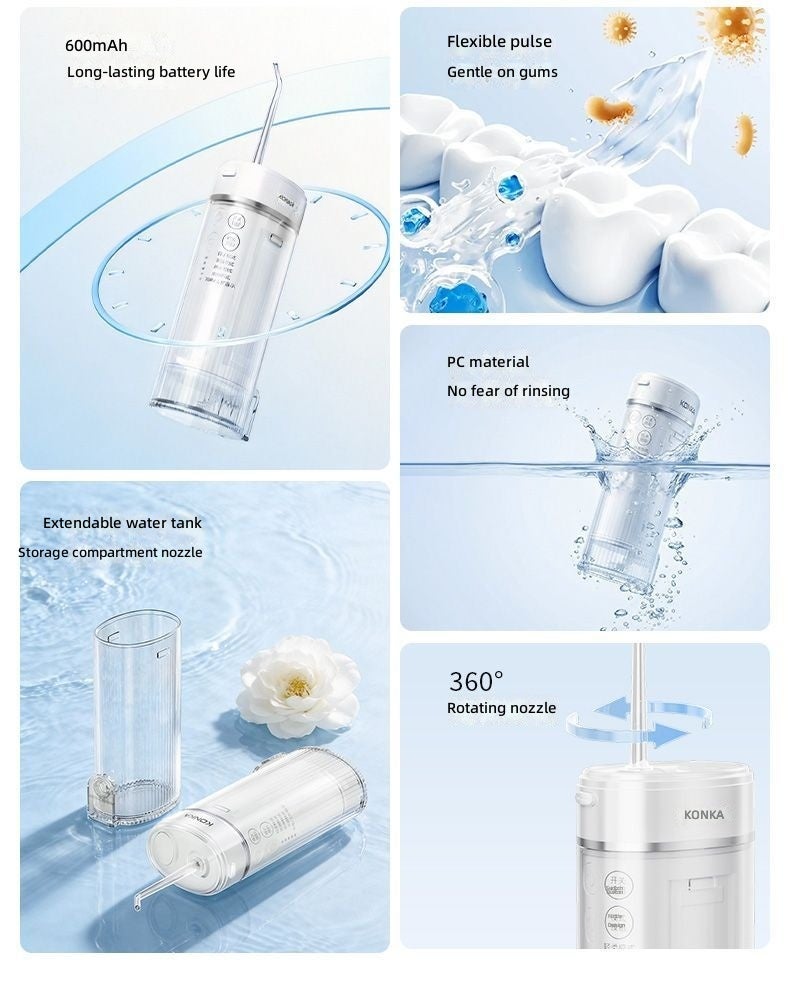 KONKA Portable Water Flosser, Oral Irrigator with Retractable Water Tank, 160mL, Rechargeable, High-Pressure Pulse Cleaning, Ideal for Braces and Daily Oral Care - Image 5
