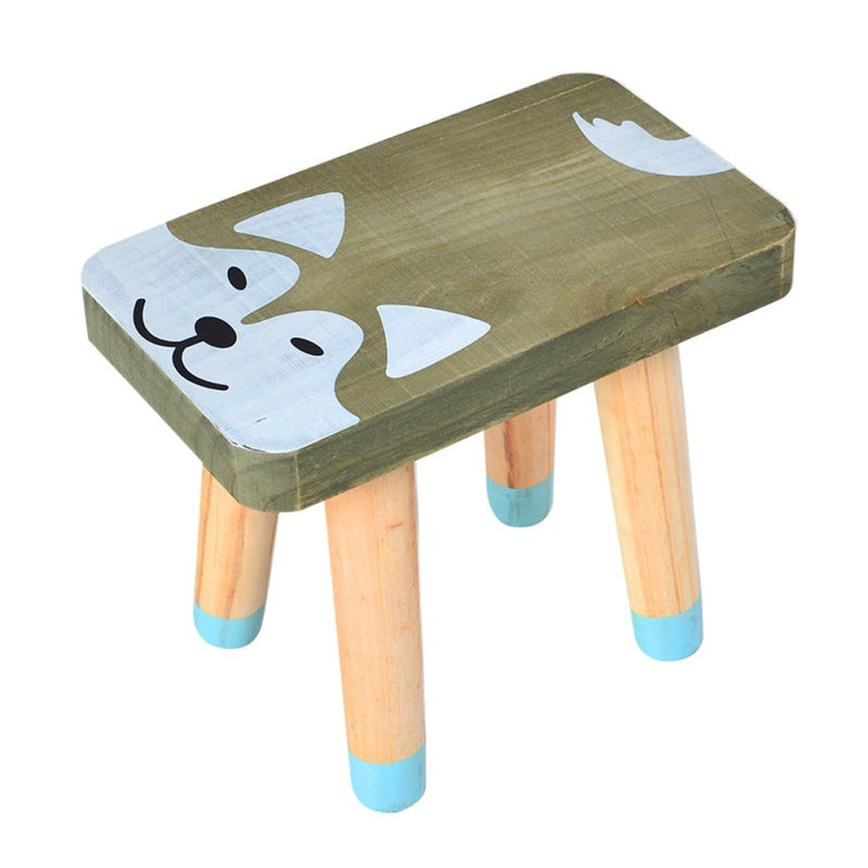 Solid Wood Cartoon Dog Design Footstool Low Stool for Kids Room and Playroom - Image 2
