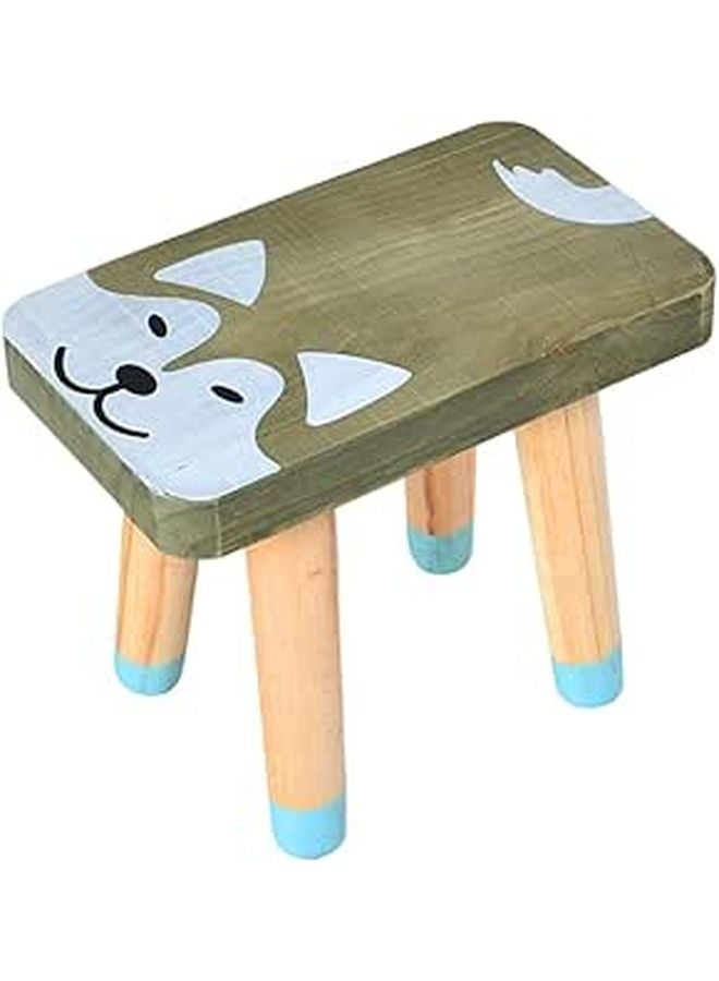 Solid Wood Cartoon Dog Design Footstool Low Stool for Kids Room and Playroom - Image 1